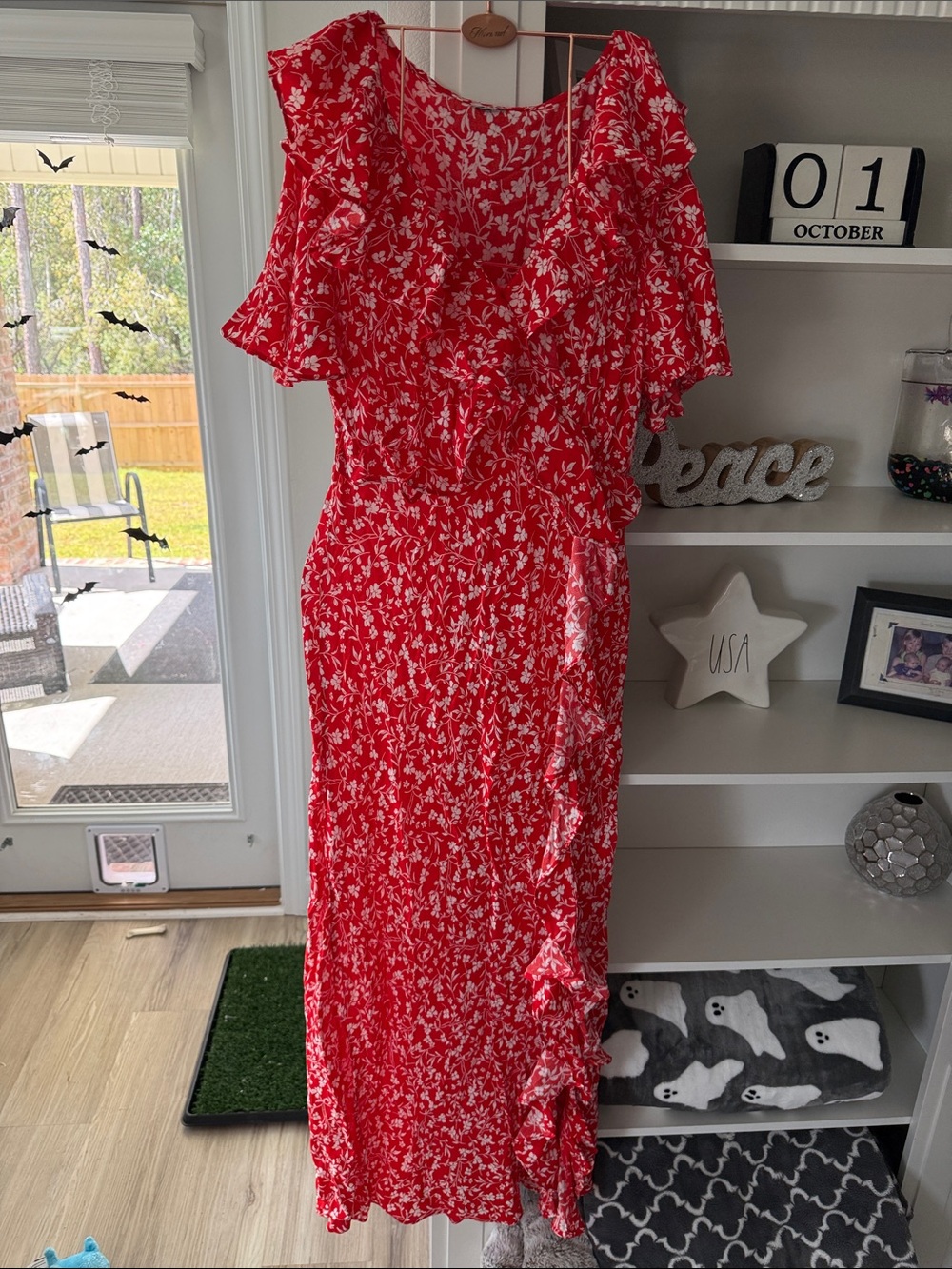 Target Red Floral Maxi Dress with White Print